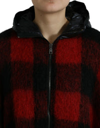 Dolce & Gabbana Dolce & Gabbana Black Red Buffalo Check Hooded Poncho Women's Jacket