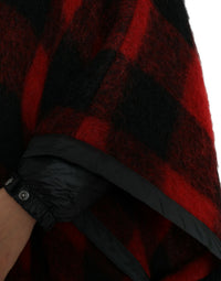Dolce & Gabbana Dolce & Gabbana Black Red Buffalo Check Hooded Poncho Women's Jacket