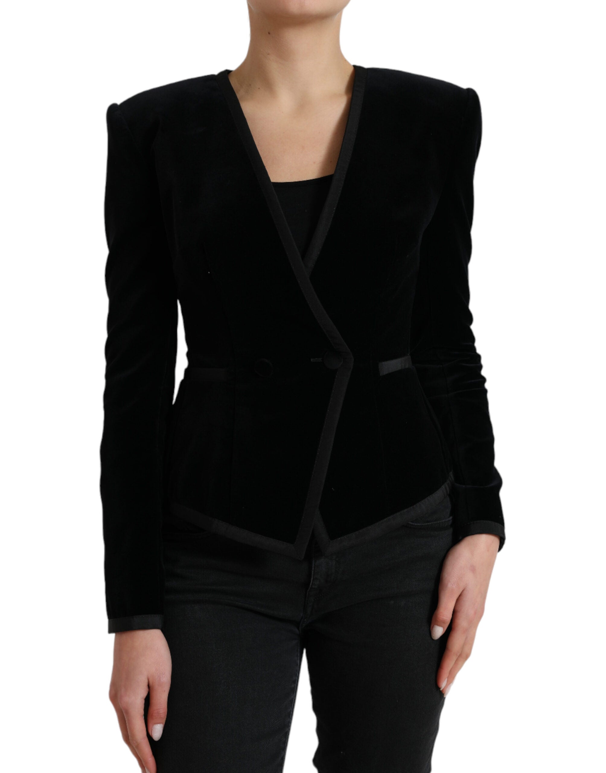 Dolce & Gabbana Dolce & Gabbana Black Velvet Cotton Double Breasted Women's Jacket