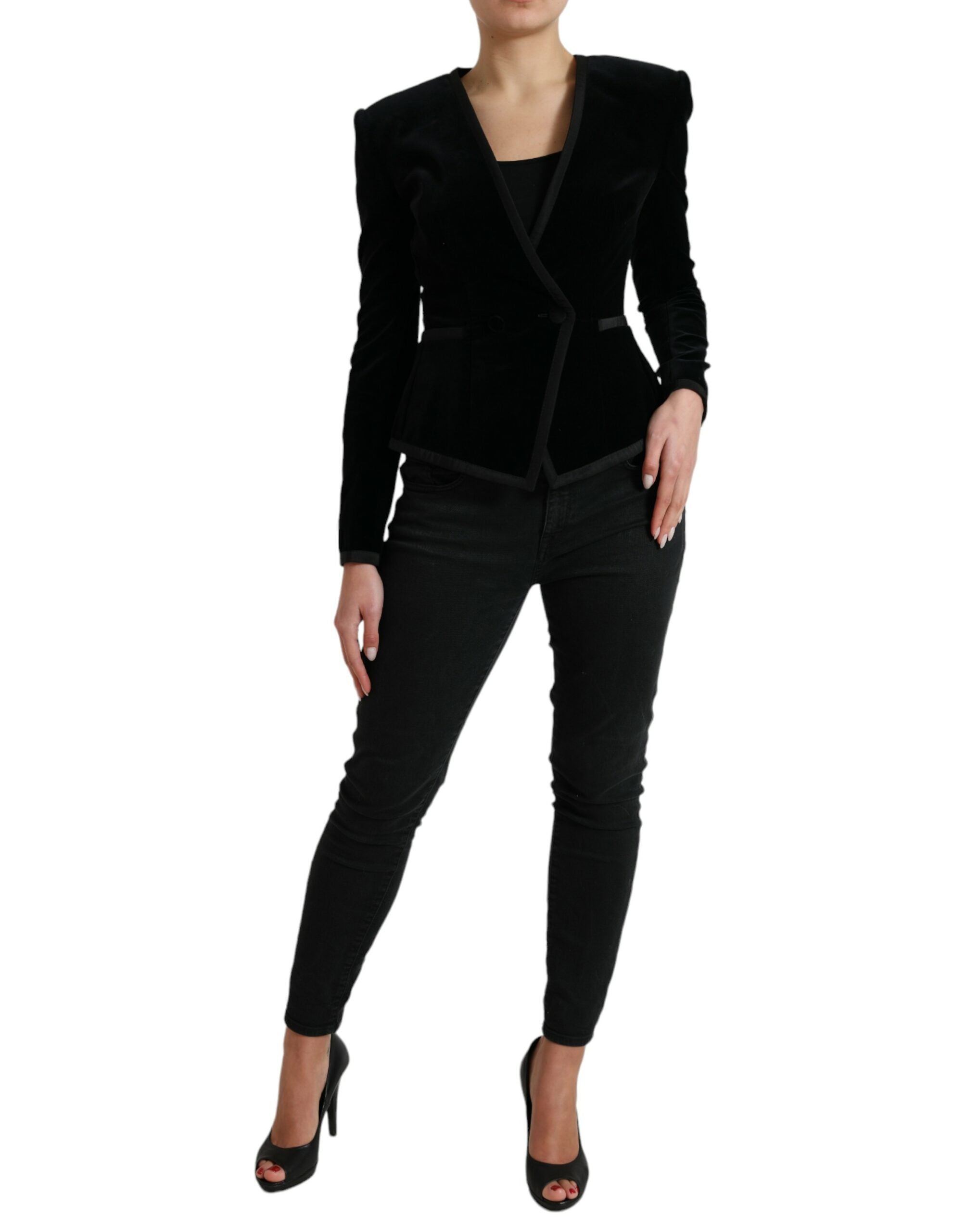 Dolce & Gabbana Dolce & Gabbana Black Velvet Cotton Double Breasted Women's Jacket