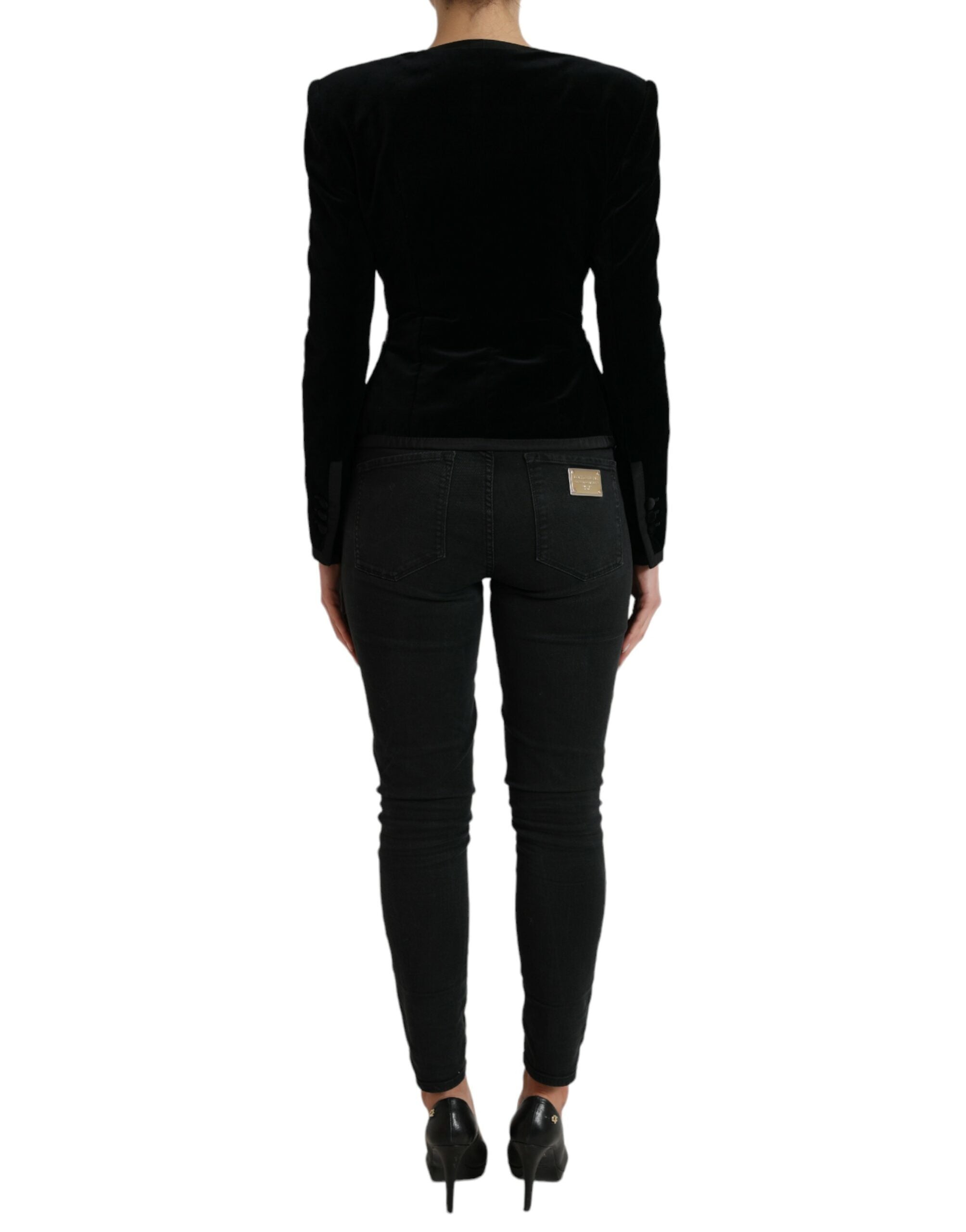 Dolce & Gabbana Dolce & Gabbana Black Velvet Cotton Double Breasted Women's Jacket