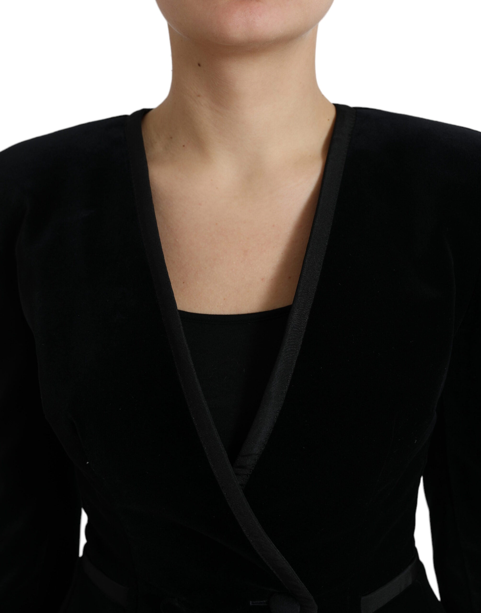 Dolce & Gabbana Dolce & Gabbana Black Velvet Cotton Double Breasted Women's Jacket
