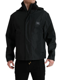 Dolce & Gabbana Black Polyester Logo Plaque Hooded Men's Jacket