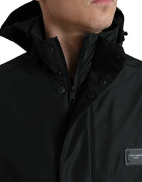 Dolce & Gabbana Black Polyester Logo Plaque Hooded Men's Jacket
