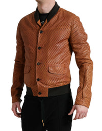 Dolce & Gabbana Brown Lambskin Leather Perforated Men's Jacket