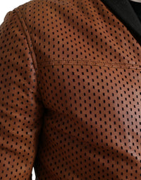 Dolce & Gabbana Brown Lambskin Leather Perforated Men's Jacket