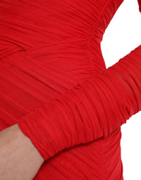 Dolce & Gabbana Red Nylon Stretch Cut Out Midi Women's Dress