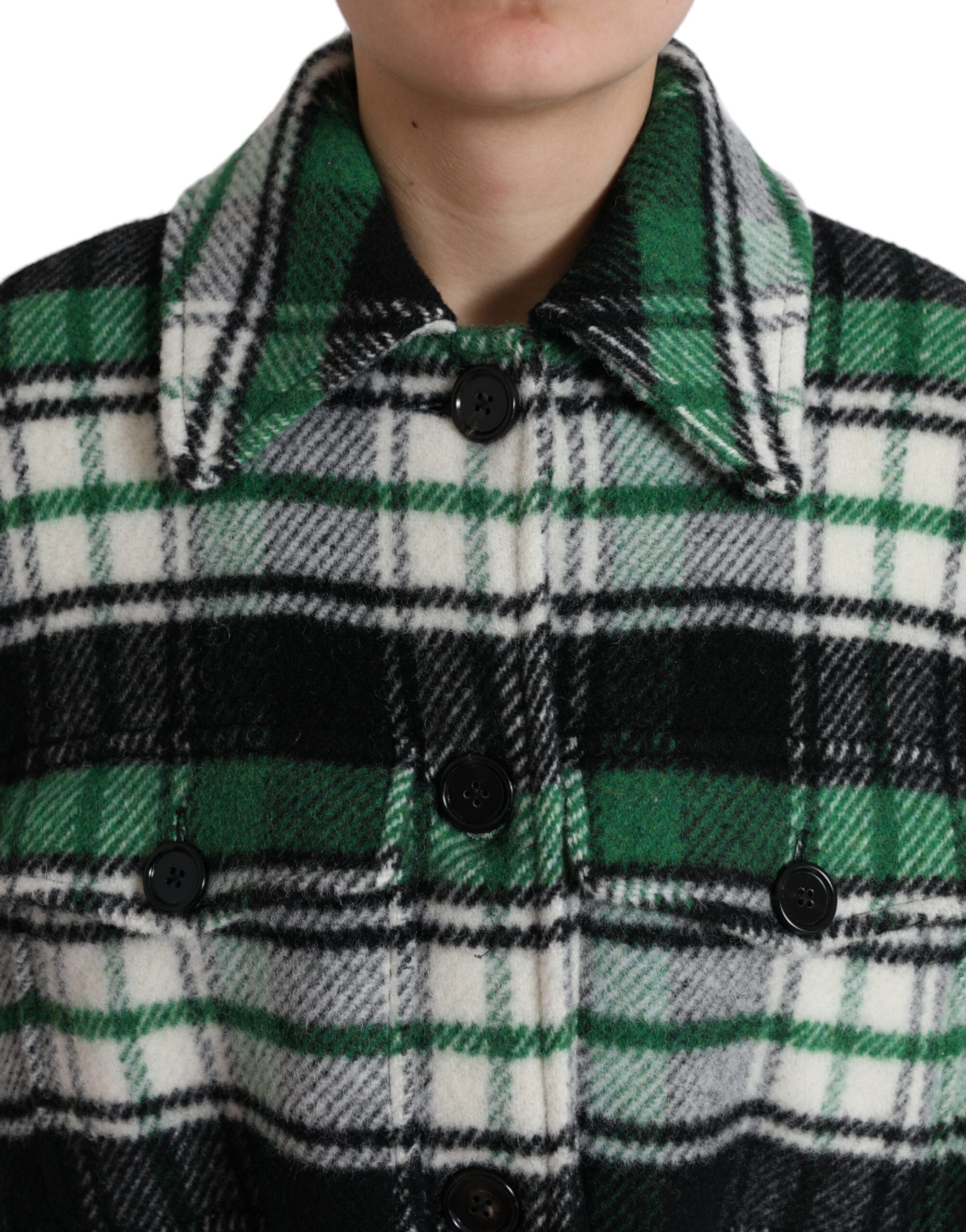 Dolce & Gabbana Dolce & Gabbana Green Plaid Long Sleeve Casual Coat Women's Jacket