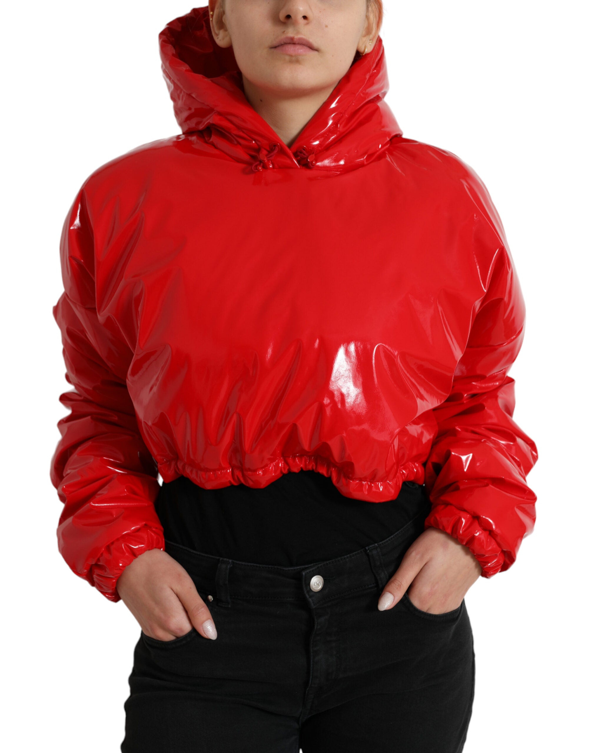 Dolce & Gabbana Dolce & Gabbana Shiny Red Hooded Cropped Short Coat Women's Jacket