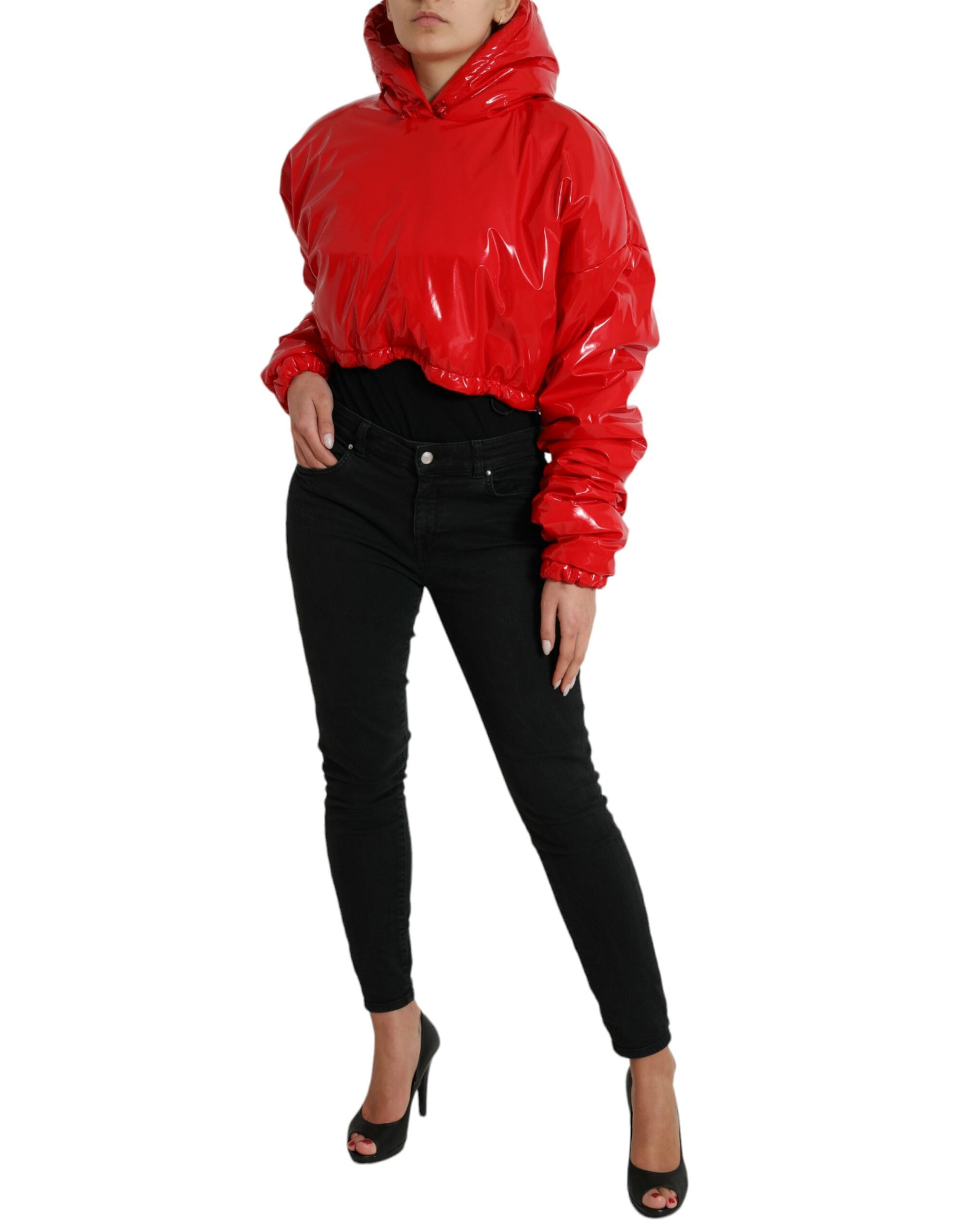 Dolce & Gabbana Dolce & Gabbana Shiny Red Hooded Cropped Short Coat Women's Jacket