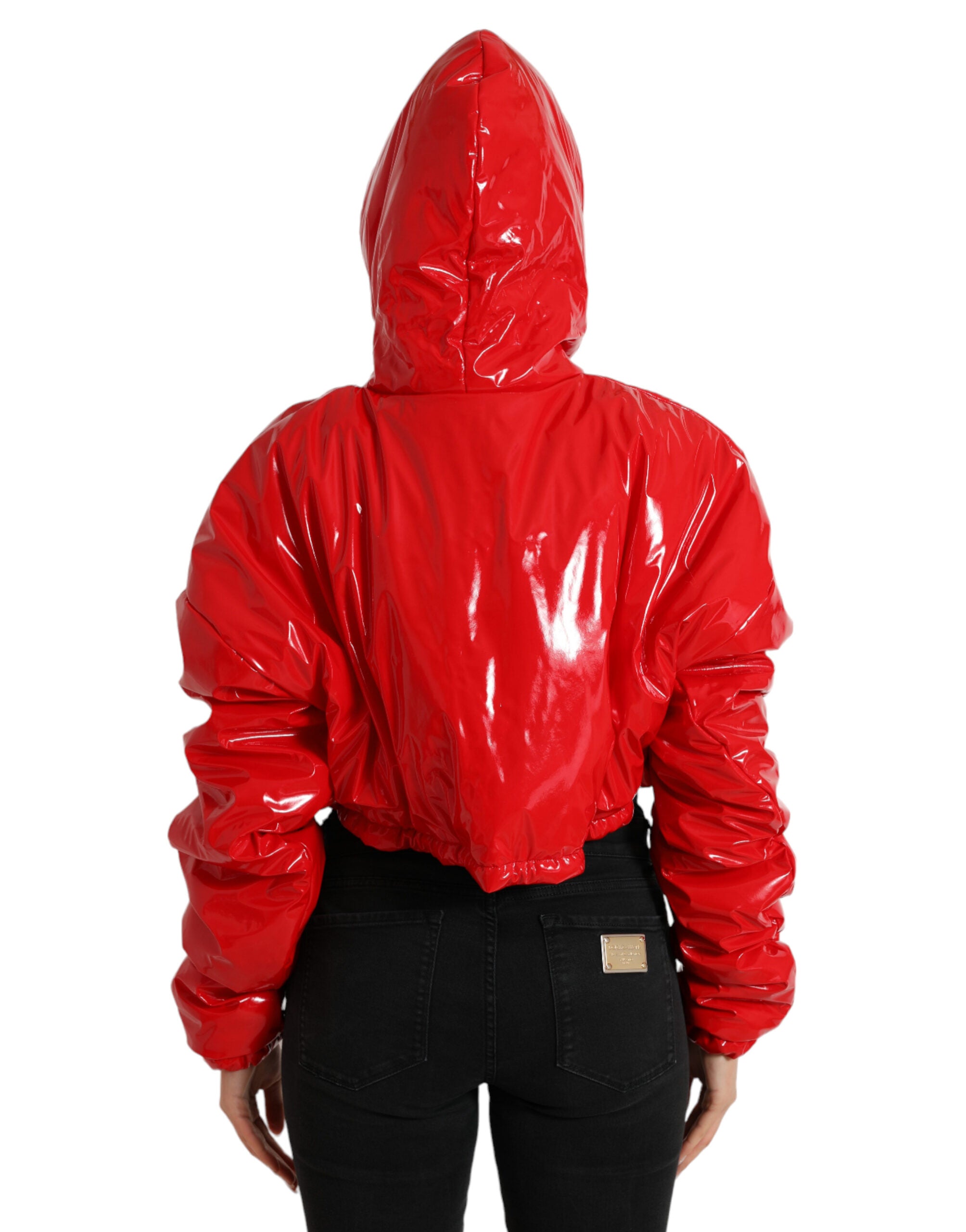 Dolce & Gabbana Dolce & Gabbana Shiny Red Hooded Cropped Short Coat Women's Jacket