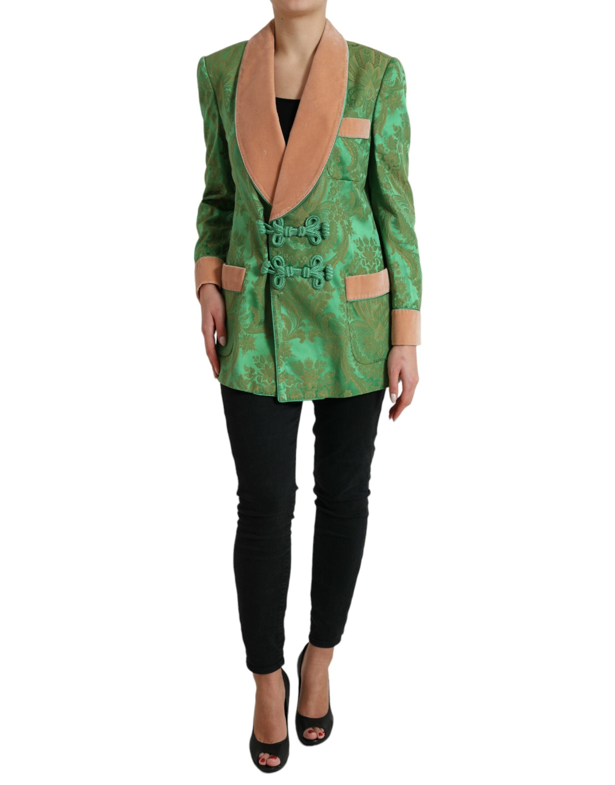 Dolce & Gabbana Dolce & Gabbana Green Floral Double Breasted Coat Women's Jacket