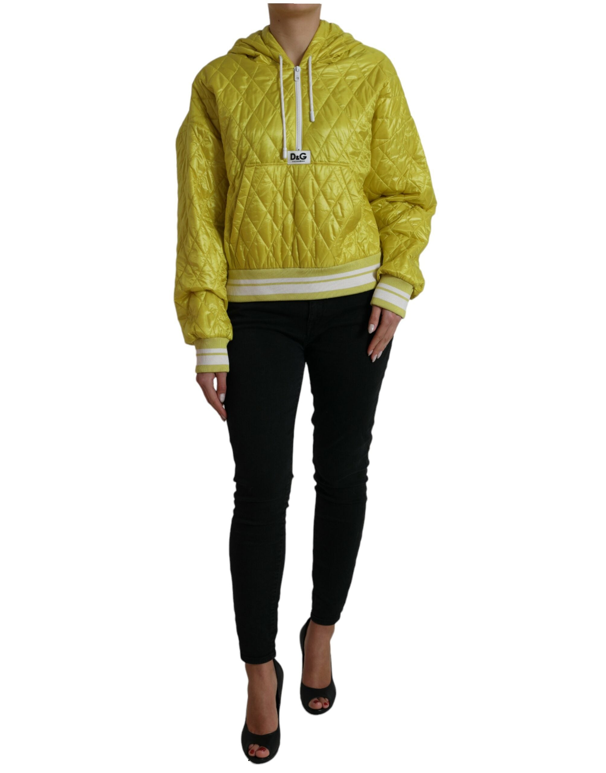 Dolce & Gabbana Dolce & Gabbana Yellow Nylon Quilted Hooded Pullover Women's Jacket