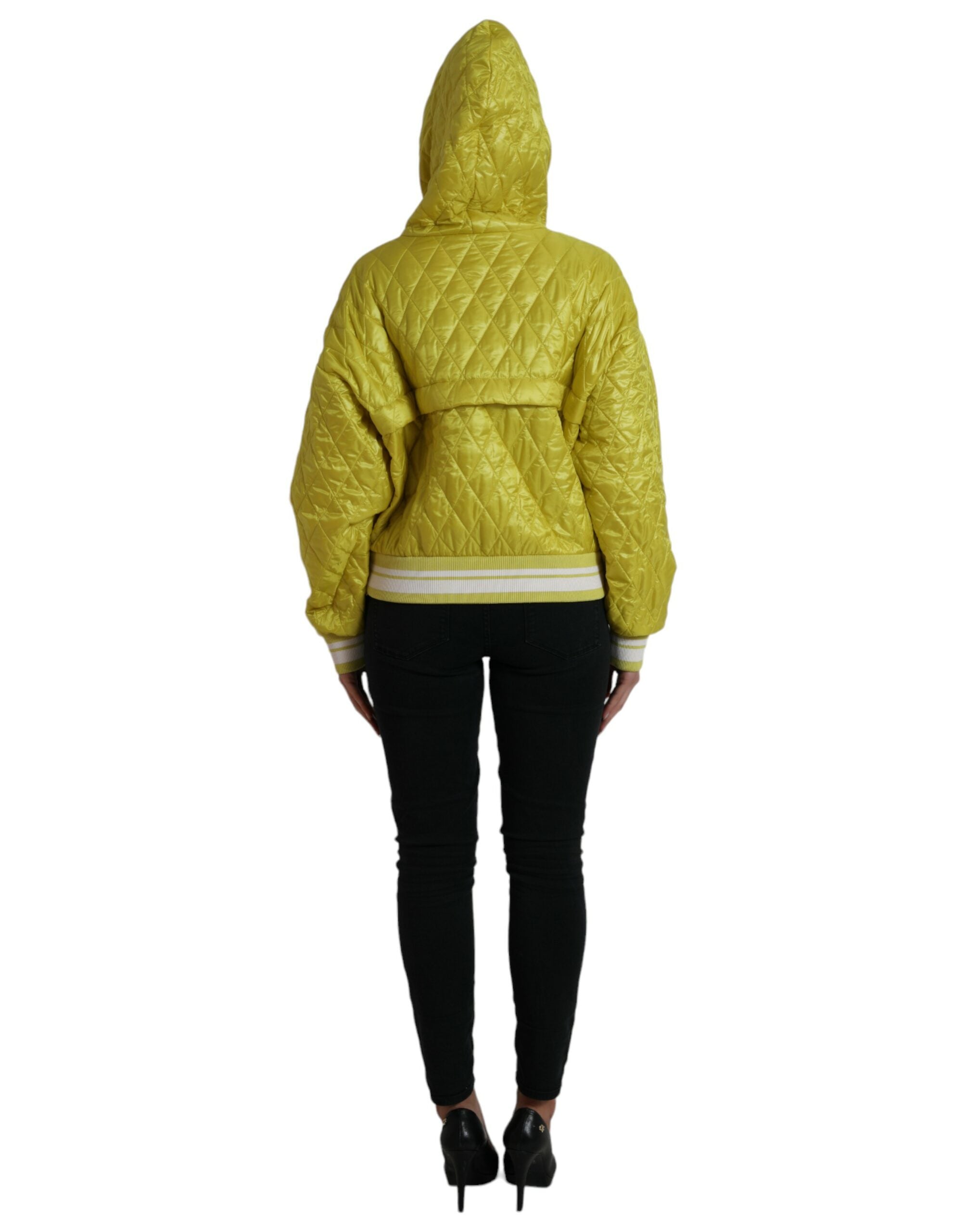 Dolce & Gabbana Dolce & Gabbana Yellow Nylon Quilted Hooded Pullover Women's Jacket