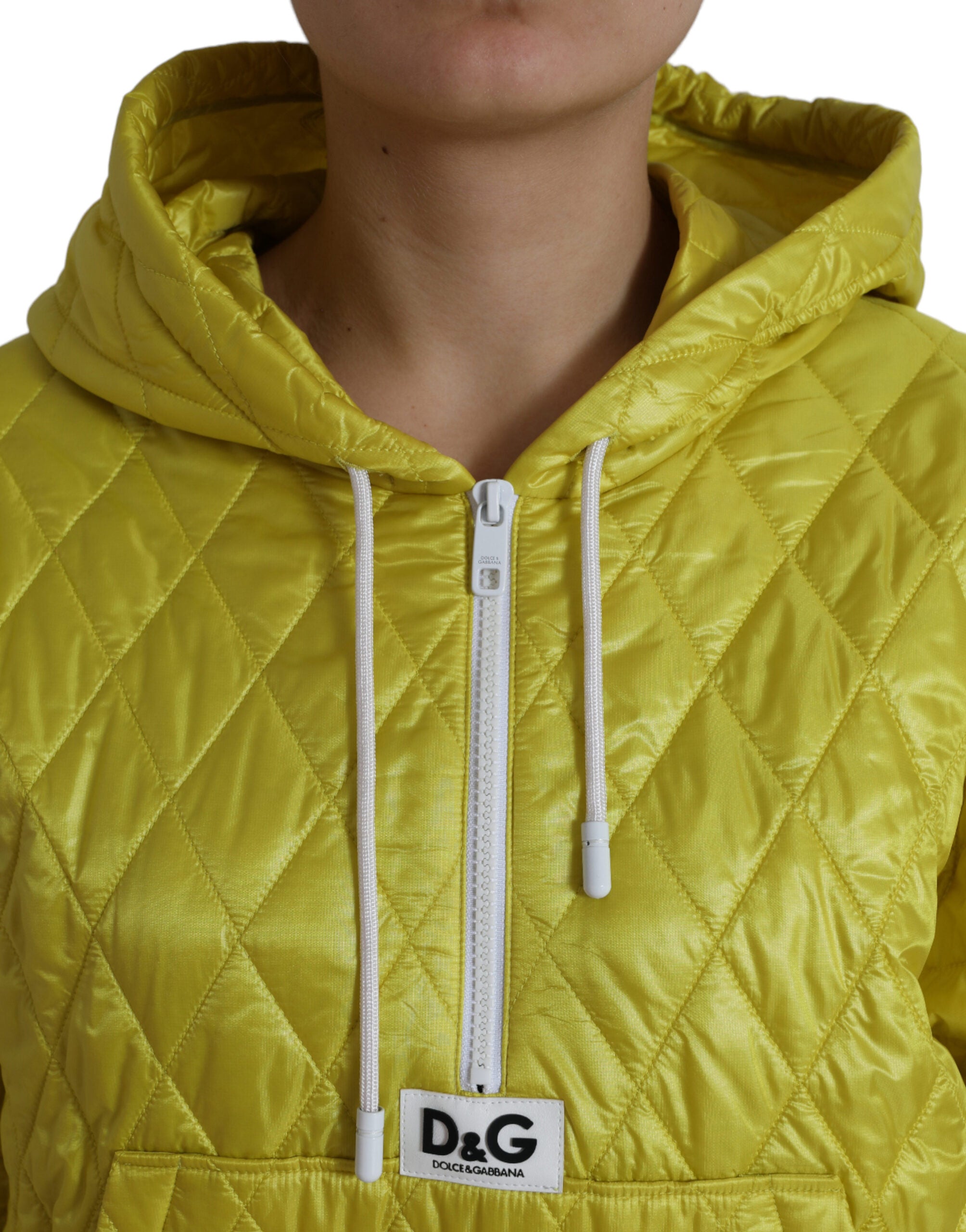 Dolce & Gabbana Dolce & Gabbana Yellow Nylon Quilted Hooded Pullover Women's Jacket