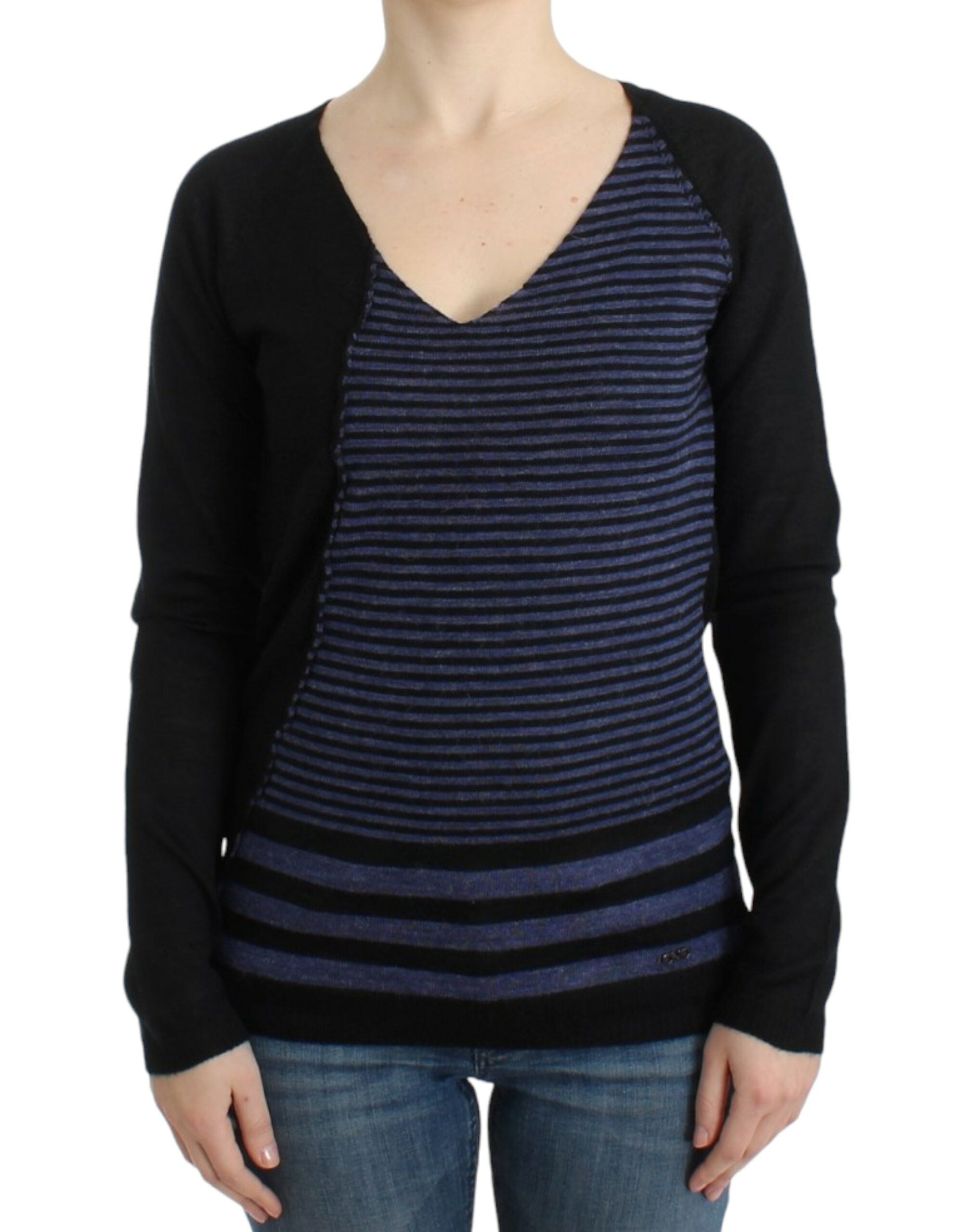 Costume National Black striped V-neck Women's sweater