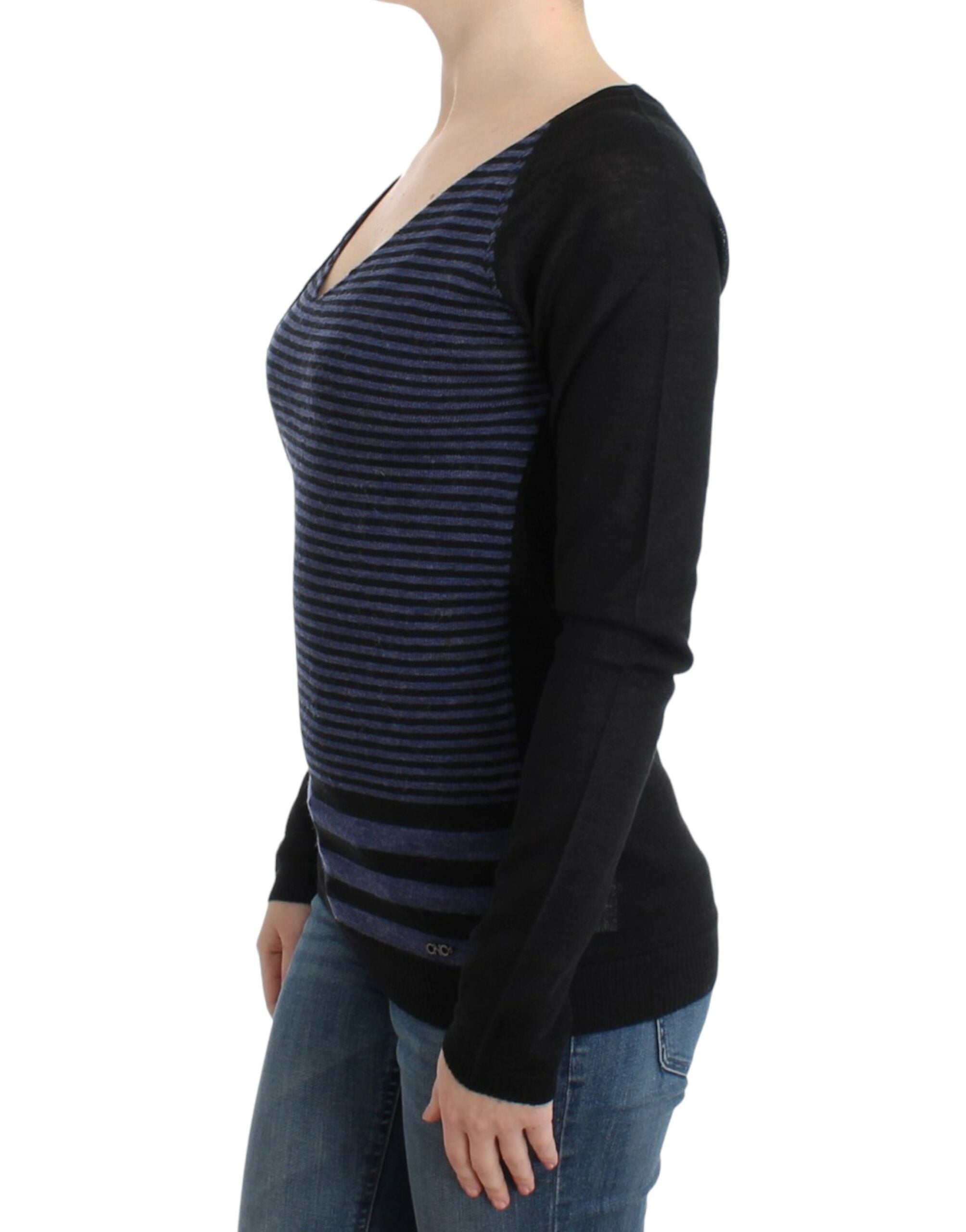 Costume National Black striped V-neck Women's sweater