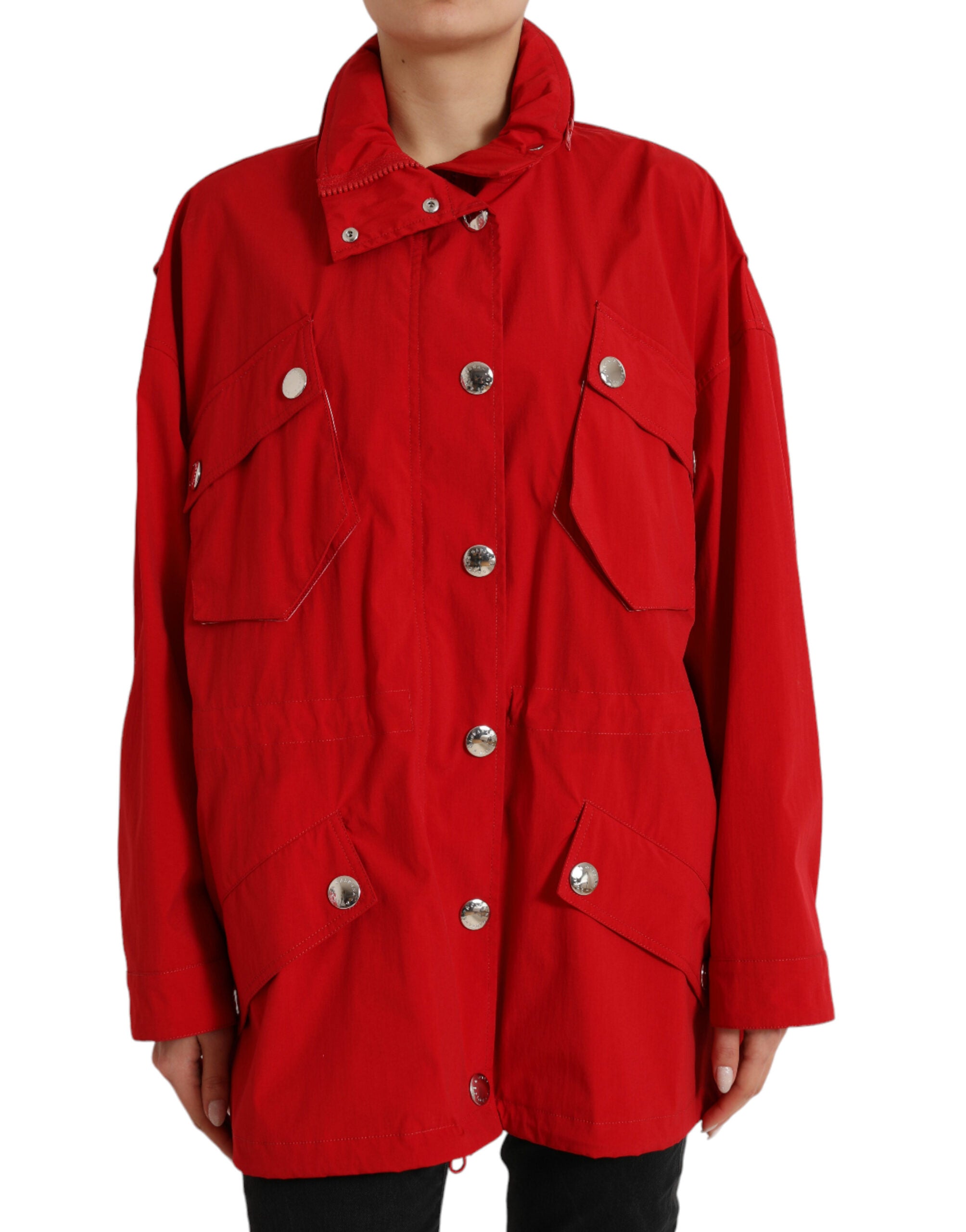 Dolce & Gabbana Dolce & Gabbana Red Polyester Hooded Button Rain Coat Women's Jacket