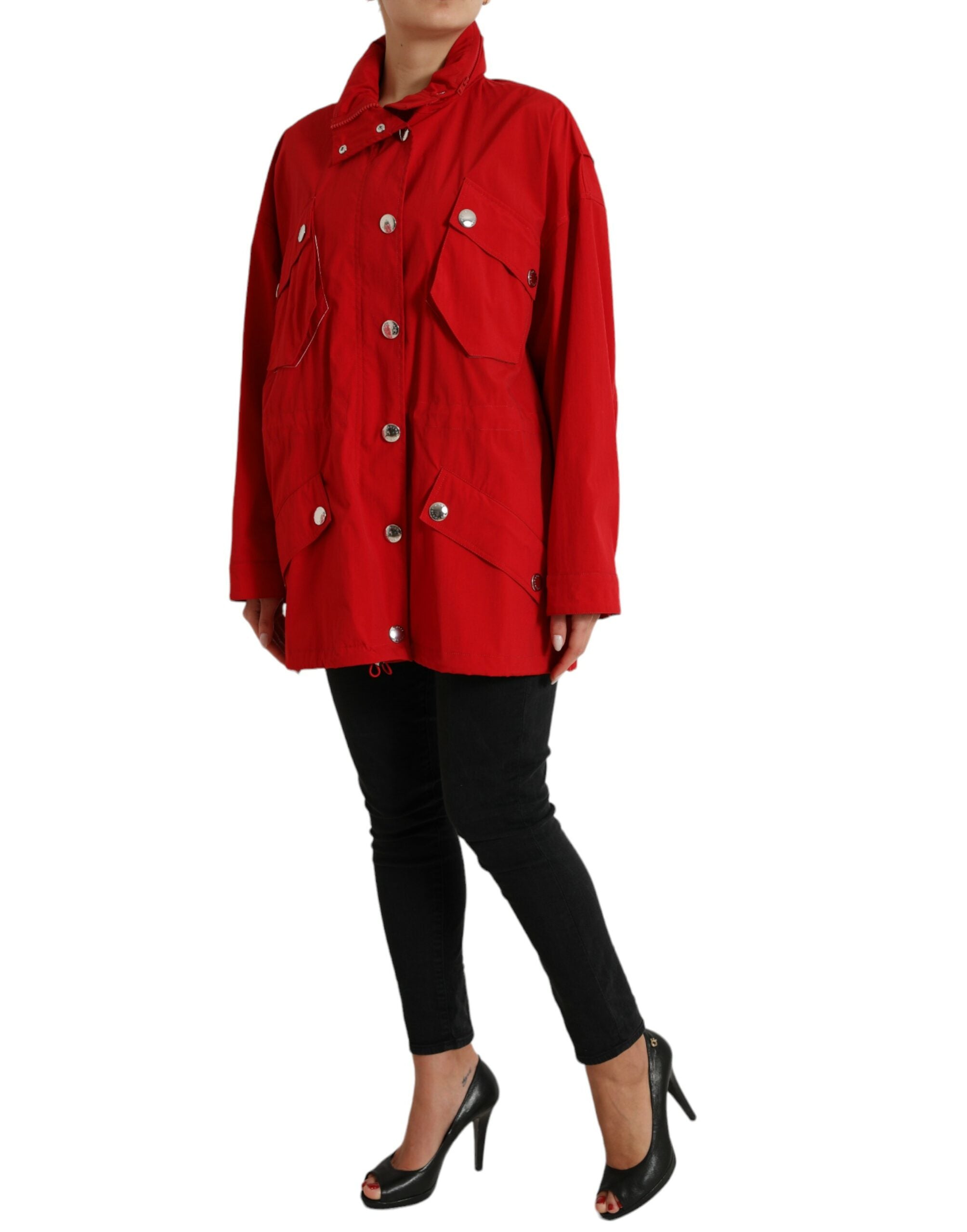 Dolce & Gabbana Dolce & Gabbana Red Polyester Hooded Button Rain Coat Women's Jacket