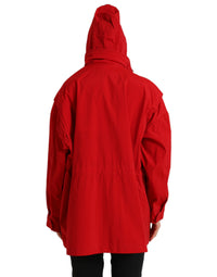 Dolce & Gabbana Dolce & Gabbana Red Polyester Hooded Button Rain Coat Women's Jacket