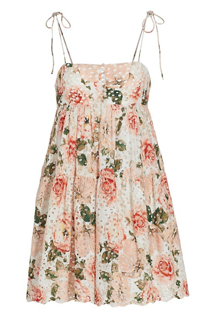 alice + olivia Lorelle Babydoll Pastel Floral Eyelet Mini Dress