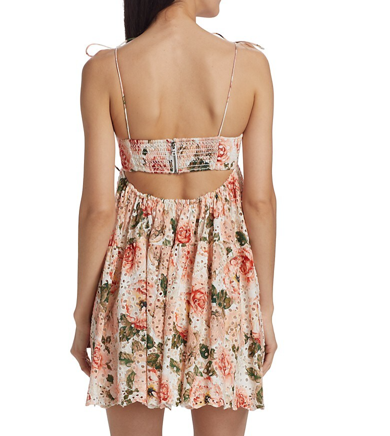 alice + olivia Lorelle Babydoll Pastel Floral Eyelet Mini Dress