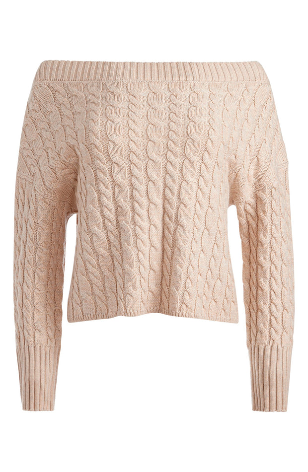 Alice + Olivia Women's Ina Almond Heather Cabled Knit Boat Neck Sweater Pullover