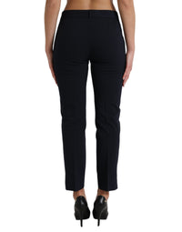 Dolce & Gabbana Blue Mid Waist Tapered Cropped Women's Pants