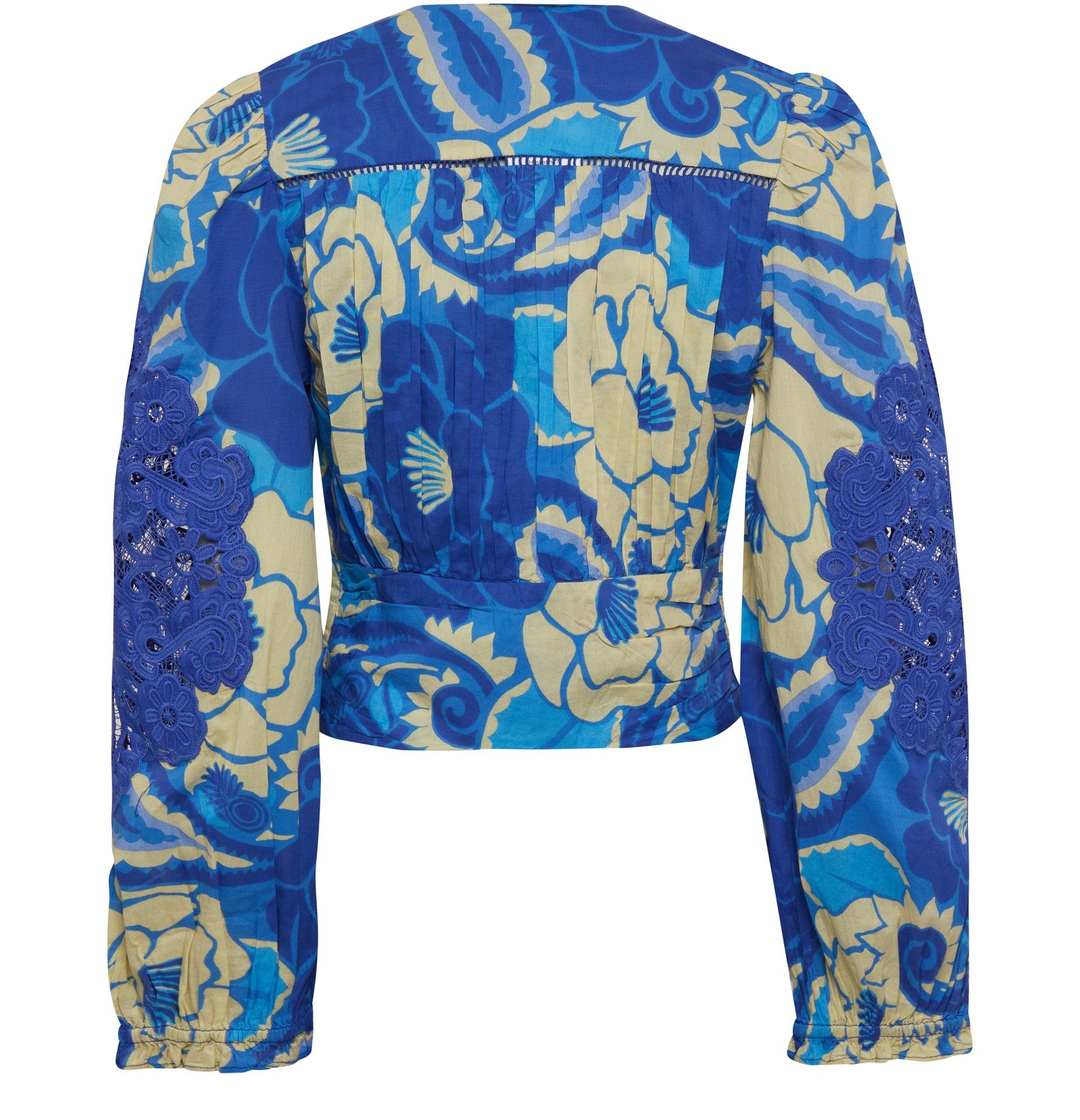 Farm Rio Women's Blue Tropical Groove Blue Blouse Long Sleeves