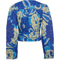 Farm Rio Women's Blue Tropical Groove Blue Blouse Long Sleeves
