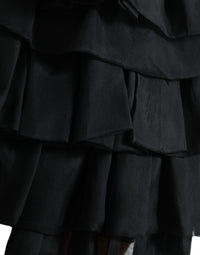 Dolce & Gabbana Black Tiered Aline High Waist Silk Mini Women's Skirt