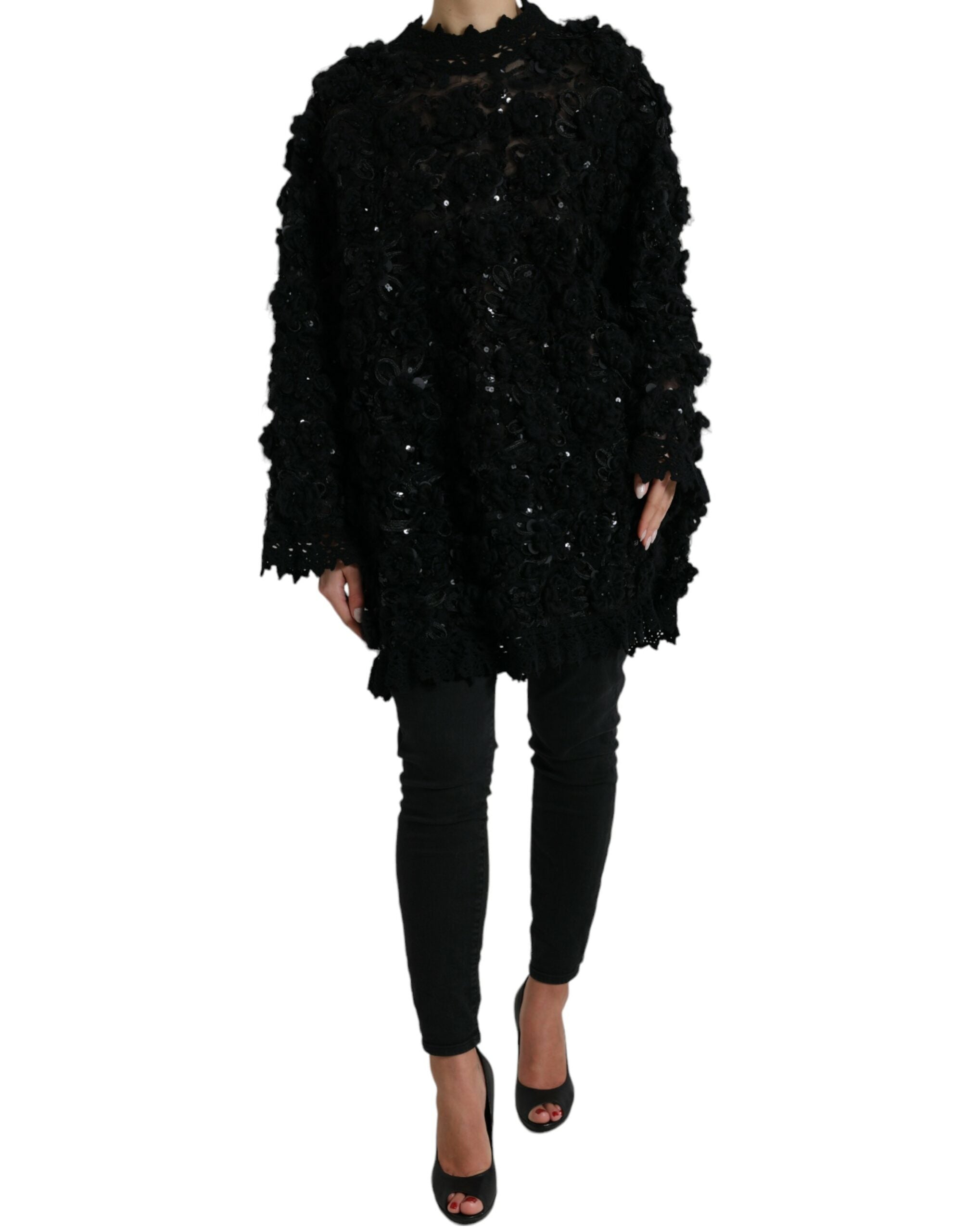 Dolce & Gabbana Black Sequined Embellished Pullover Women's Sweater