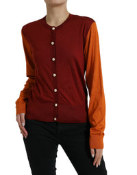 Dolce & Gabbana Multicolor Cardigan Color Block Silk Crewneck Women's Sweater