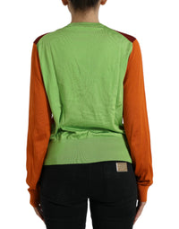 Dolce & Gabbana Multicolor Cardigan Color Block Silk Crewneck Women's Sweater