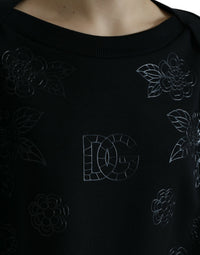 Dolce & Gabbana Black Pullover Floral Logo Applique Women's Sweater