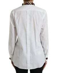 Dolce & Gabbana White Cotton Crystals Embellished Shirt Women's Top