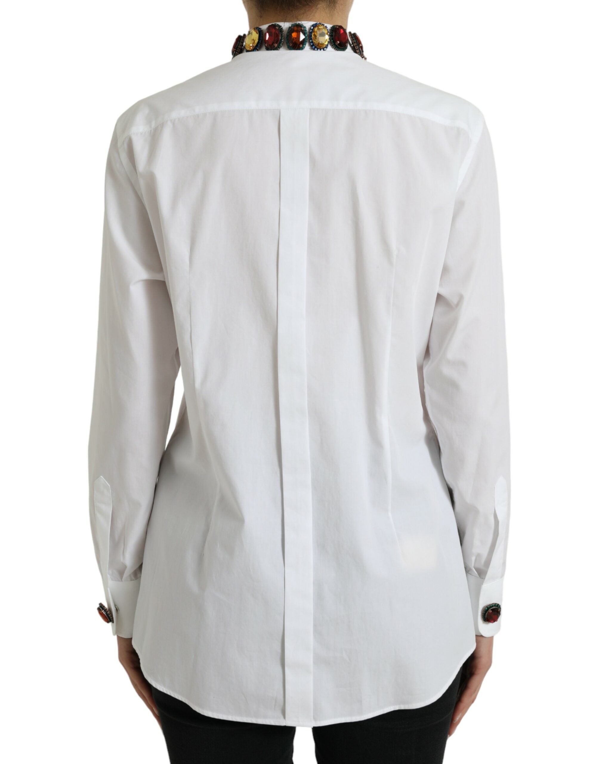 Dolce & Gabbana White Cotton Crystals Embellished Shirt Women's Top