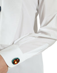 Dolce & Gabbana White Cotton Crystals Embellished Shirt Women's Top