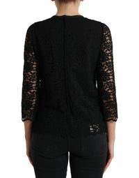 Dolce & Gabbana Black STAFF Blouse Floral Lace Nylon Women's Top