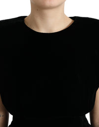 Dolce & Gabbana Black Velvet Fitted Padded Shoulder Blouse Women's Top