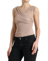 Dolce & Gabbana Beige Viscose V-neck Sleeveless Tank Women's Top