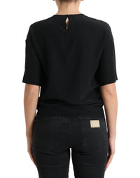 Dolce & Gabbana Black Silk Round Neck Short Sleeve Blouse Women's Top