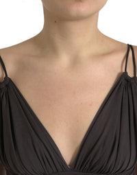 Dolce & Gabbana Brown Viscose Plunging V-neck Cropped Tank Women's Top