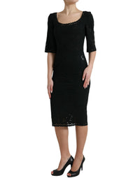 Dolce & Gabbana Black Floral Lace Viscose Bodycon Midi Women's Dress
