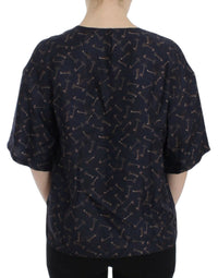 Dolce & Gabbana Blue gold key print silk Women's blouse