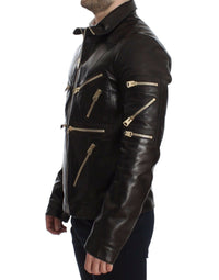 Dolce & Gabbana Brown Lambskin Leather Zipper Men's Jacket