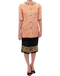 Dolce & Gabbana Dolce & Gabbana Pink Silk Brocade Crystal Jacket Women's Coat