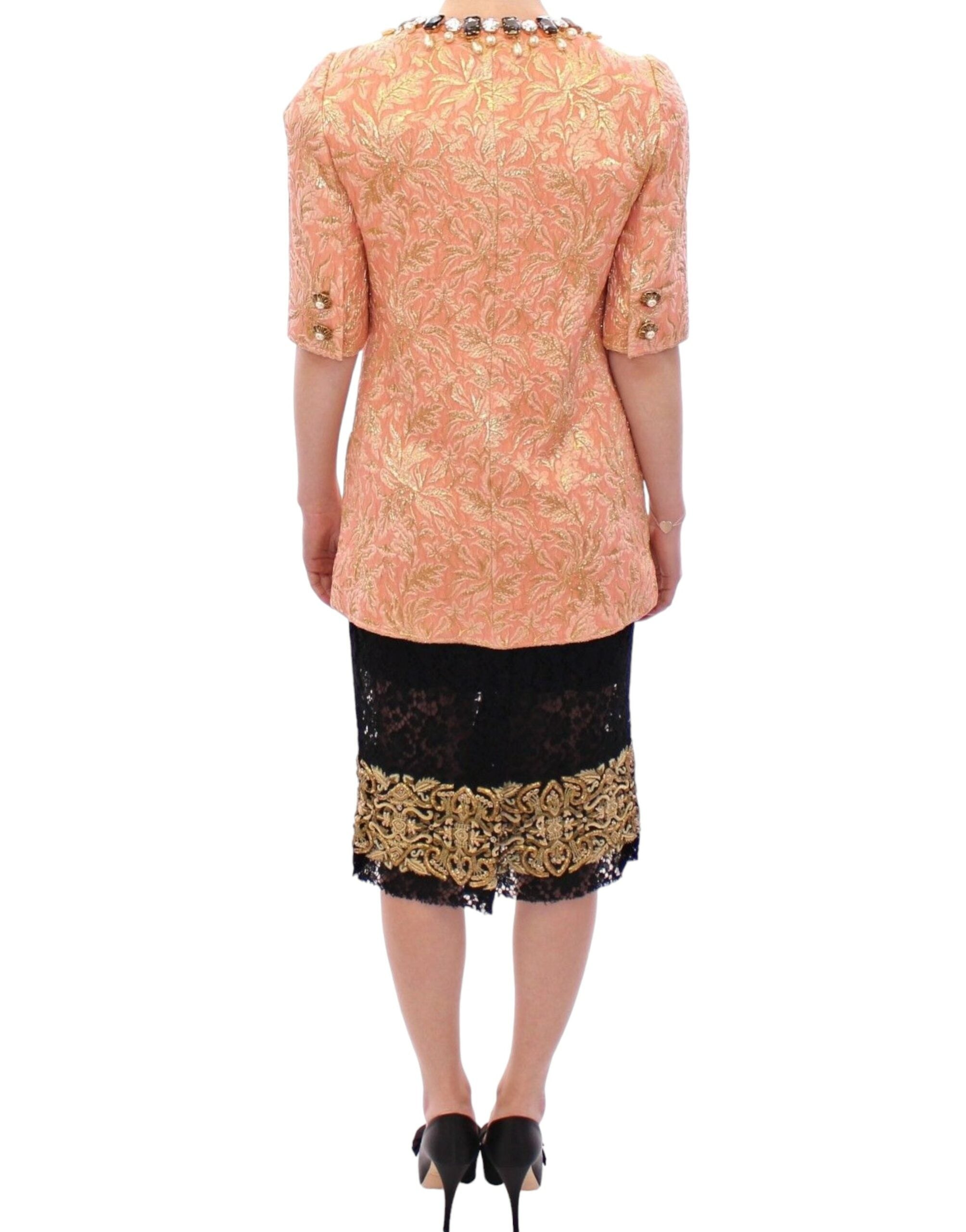 Dolce & Gabbana Dolce & Gabbana Pink Silk Brocade Crystal Jacket Women's Coat