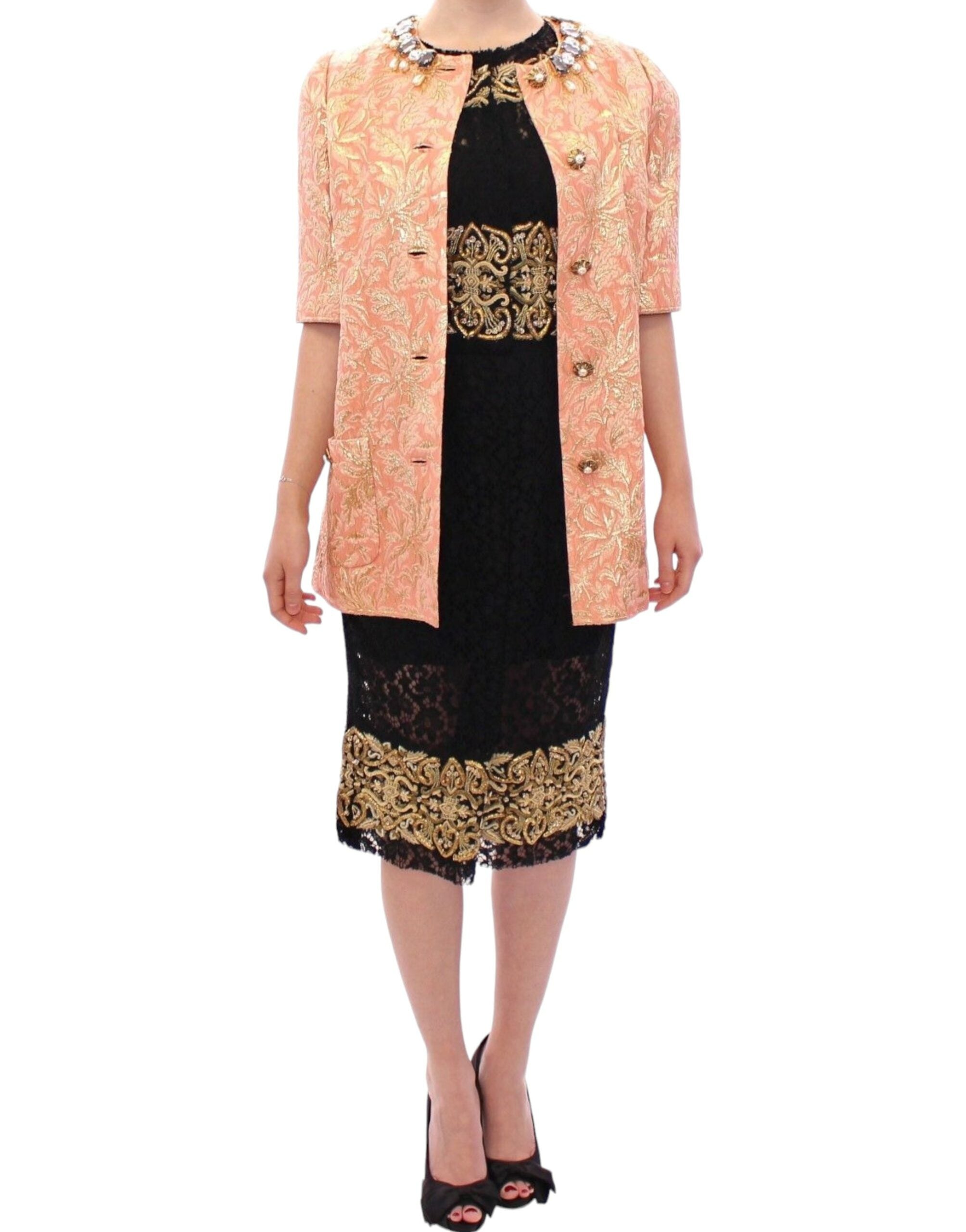 Dolce & Gabbana Dolce & Gabbana Pink Silk Brocade Crystal Jacket Women's Coat