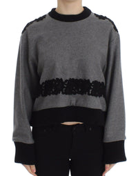 Dolce & Gabbana Gray Black Lace Wool Cashmere Women's Sweater